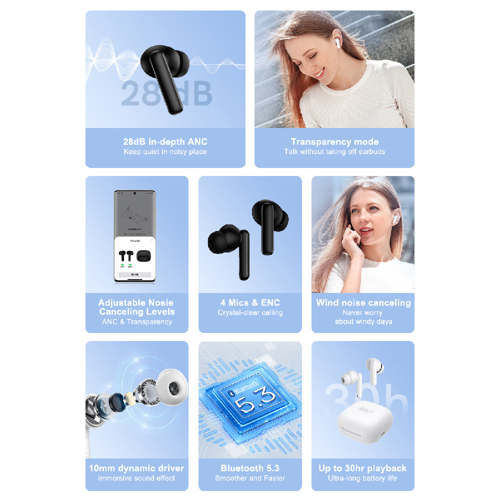 Enc Anc Transparency QCY T13 Anc Earbuds Featuring Active Noise
