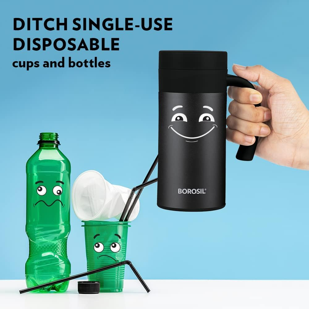 Borosil Cafetime Mug, Stainless Steel Insulated Travel Mug, Double