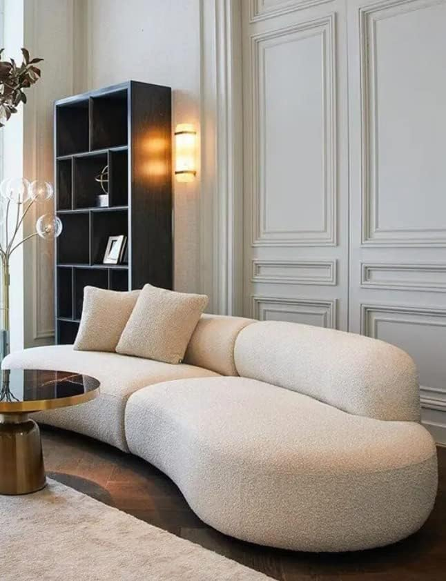 Fabric Sofa Round Living Room White Sofa Set Curved Seat Big Couch